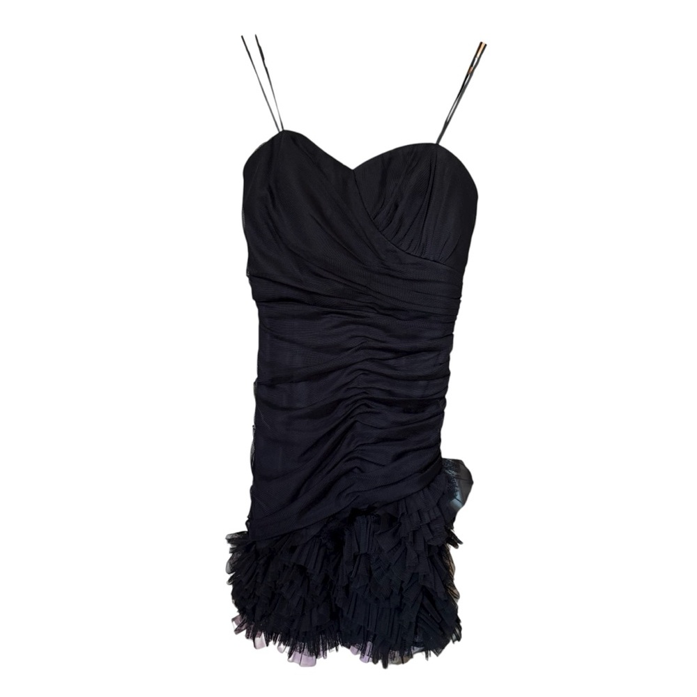 Max & Cleo Black Ruffle Ruched Mini Strapless Knit Cocktail Dress Womens 4